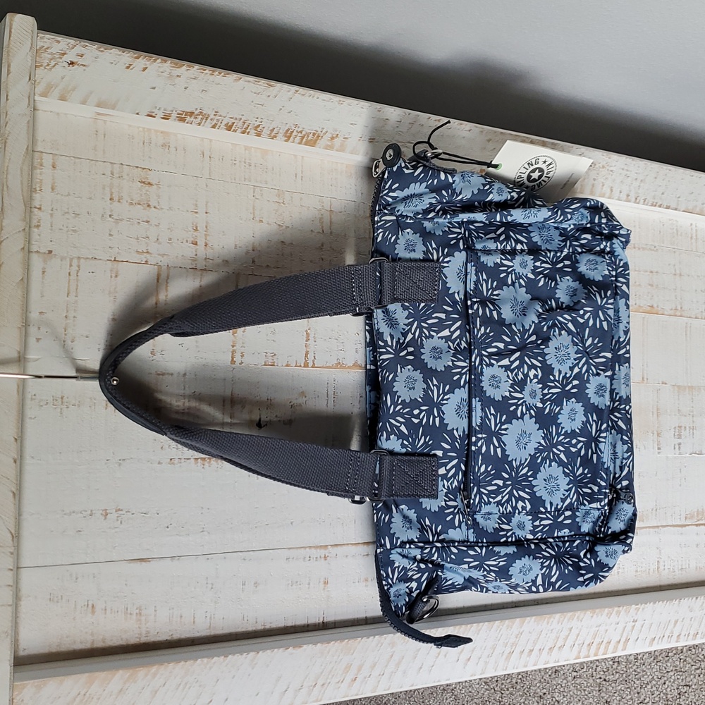 Kipling Revir Blue Floral Garden Shoulder Bag New - Picture 2 of 8